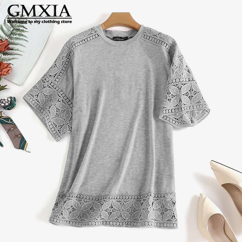 GMXIA Women's Fashion Casual Leisure Solid Color Print Short Sleeve O Neck Blouses & Shirts