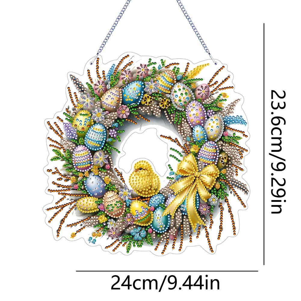 2025Acrylic Special Shape Easter Egg Wreath 5D DIY Diamond Painting Dots Pendant Rhinestone Diamond Art Pendants for Wall Window