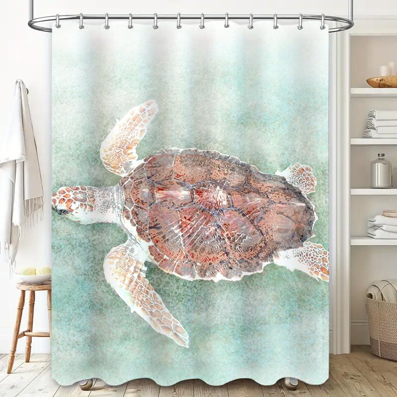Watercolor Sea Turtle Shower Curtain Waterproof Home Decor Soft Fabric Bathroom Decorations Green White