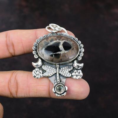 Marokkaanse Modderkrakeling Fossiel Hanger 925 Sterling Zilver Hanger Edelsteen Handgemaakte Sieraden Libel Hanger Cadeau Voor Moeder Geboortesteen Sieraden