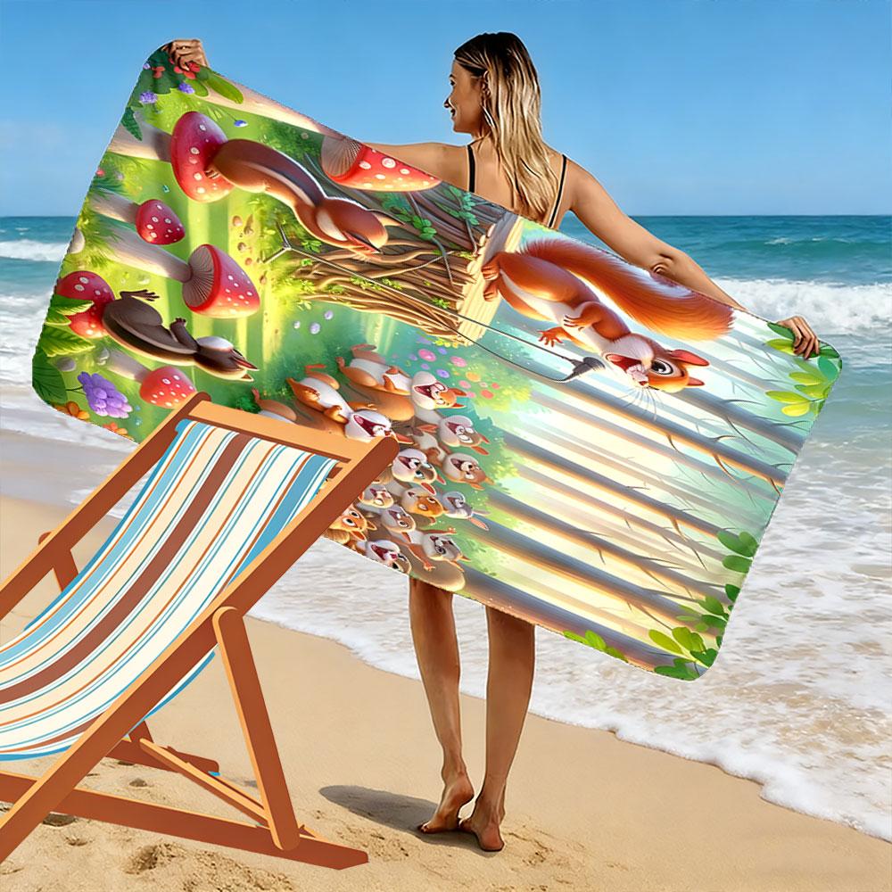 Squirrel Singing Concert in Forest Patterned beach towel quick dry perfect for travel outdoor sports jogging the beach and swimming
