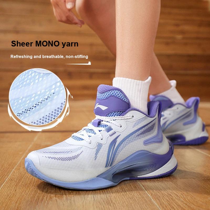 Li Ning Youth  Childrens Aurora Comfortable Versatile Breathable Low-Top Basketball Shoes Kids sneakers Standard-White Flower-Blue YKBT052-1