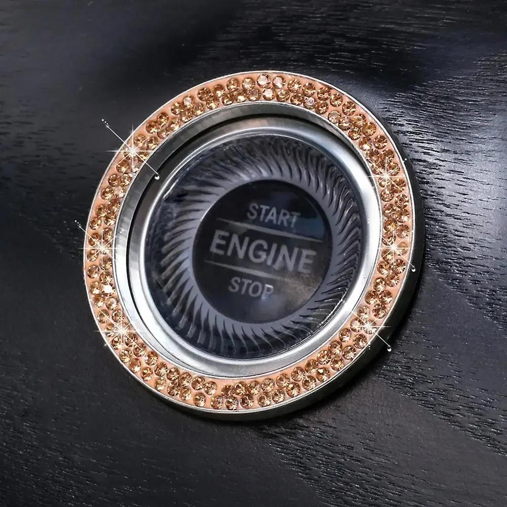 3D Car Ignition Start Button Diamond Rhinestone Metal Stickers Decor Auto Motorcycle Universal One-click Start Bling Decor Decal