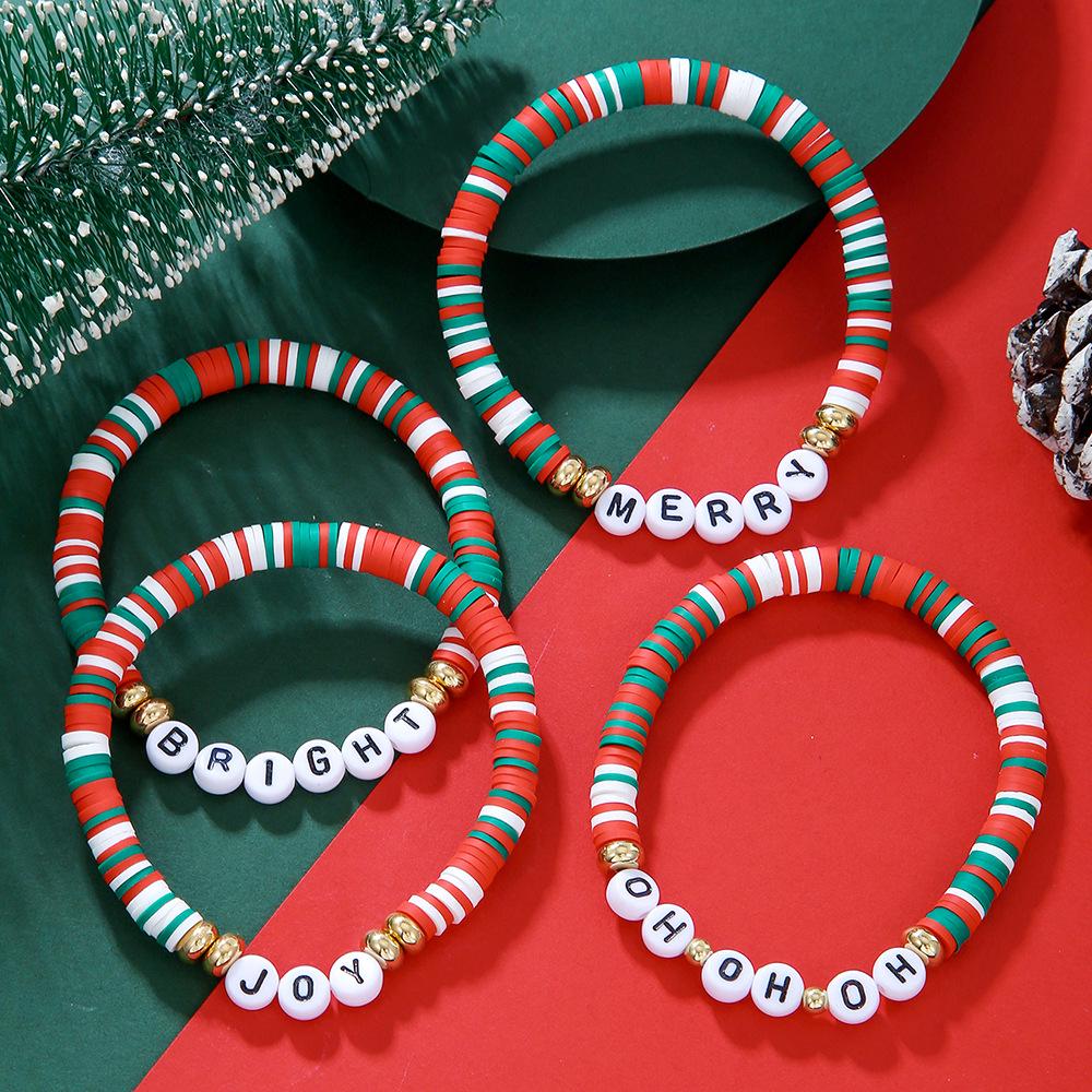 Christmas Charm Bracelet Set: Santa, Reindeer & Bell Beaded Pearl Polymer Clay Design