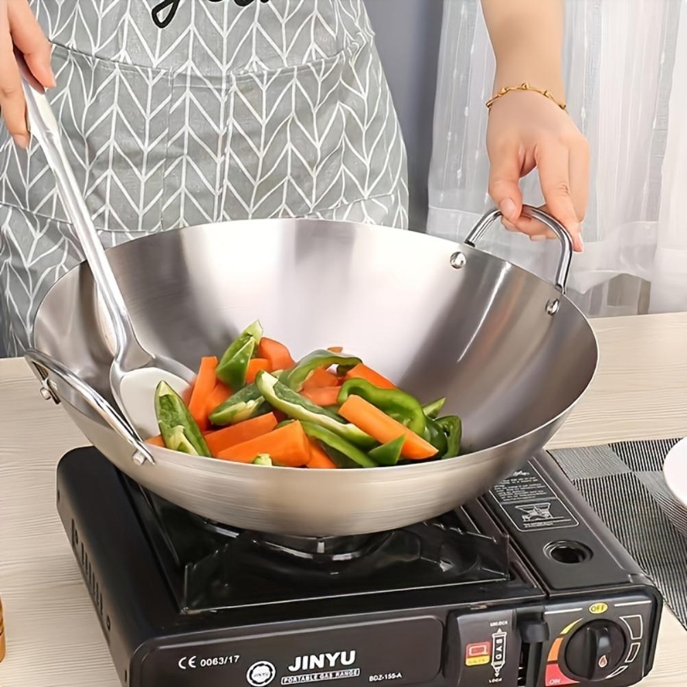 Stainless Steel Wok with Two Handles Multi Functional Wokes Pans Rust and Scratch Resistant Wokes Pans Kitchens Accessories