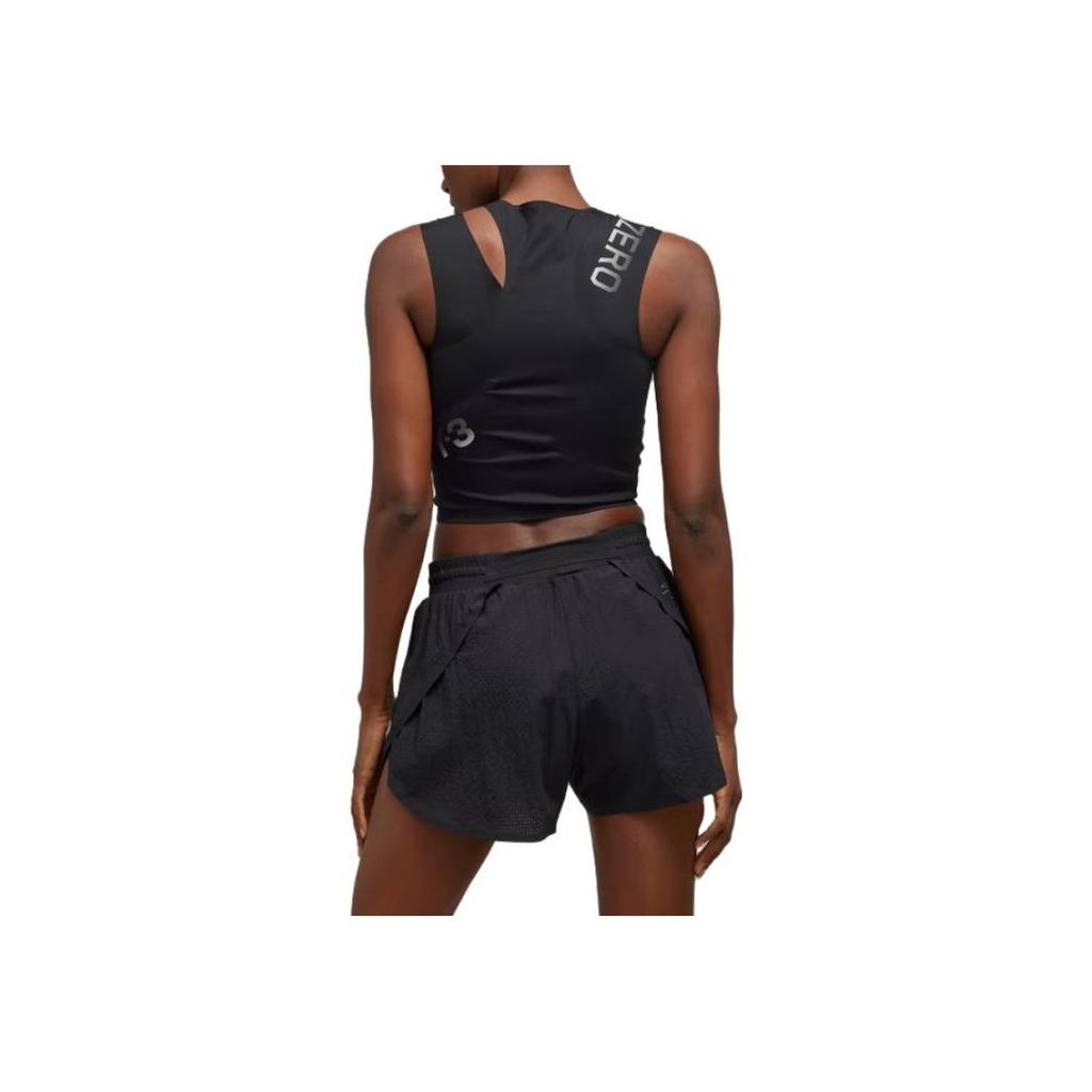 Y-3 Running Fitted Top Letter Print Round Neck Short Sleeveless Vest Women Tops Black IQ0425