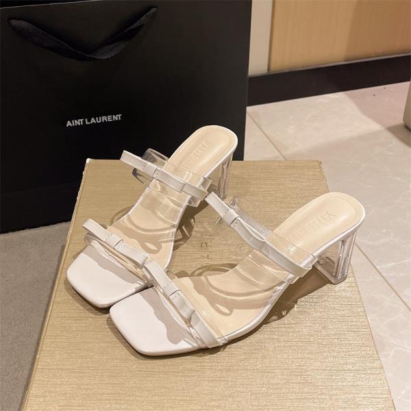Fashion High-Heeled Shoes Lady Ladies' Slippers Glitter Slides Square heel Big Size Butterfly-Knot Jelly Block Butterfly-knot Square hee