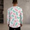 Men s Plus Size Notch Neck Long Sleeve Blue White Abstract Wave Printed Pullover Shirt