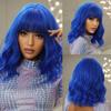 Platinum Bob Wig With Bangs Short Loose Wavy Synthetic Wigs for Women Cosplay Party Wig Dark Root Heat Resistant Fiber Fake Hair
