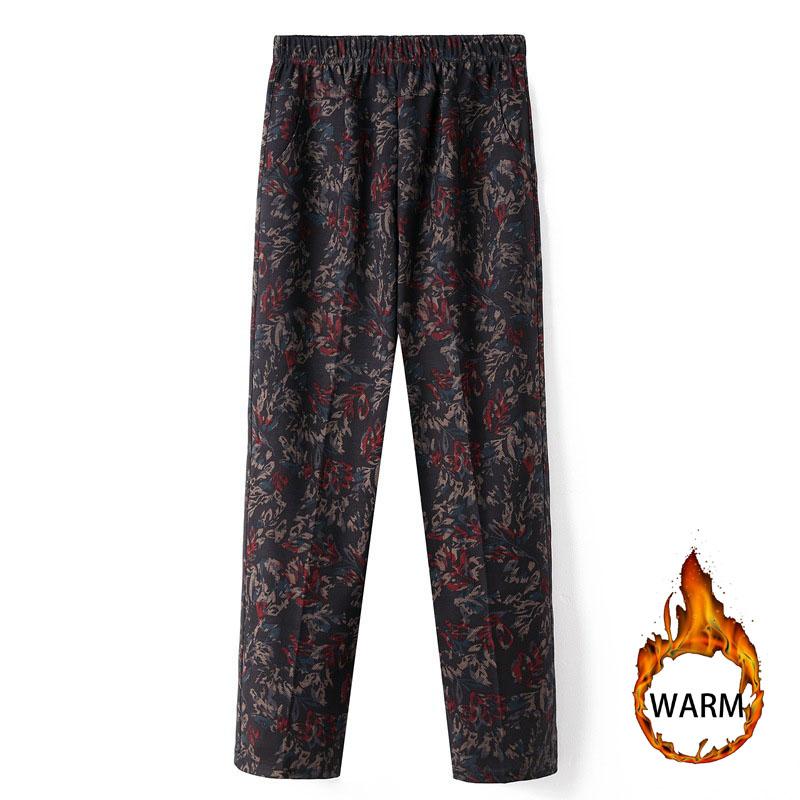 Mittleren Alters Frauen Hosen Drucken Elastische Beiläufige Hosen Gerade Hosen Übergröße Oma Weiche