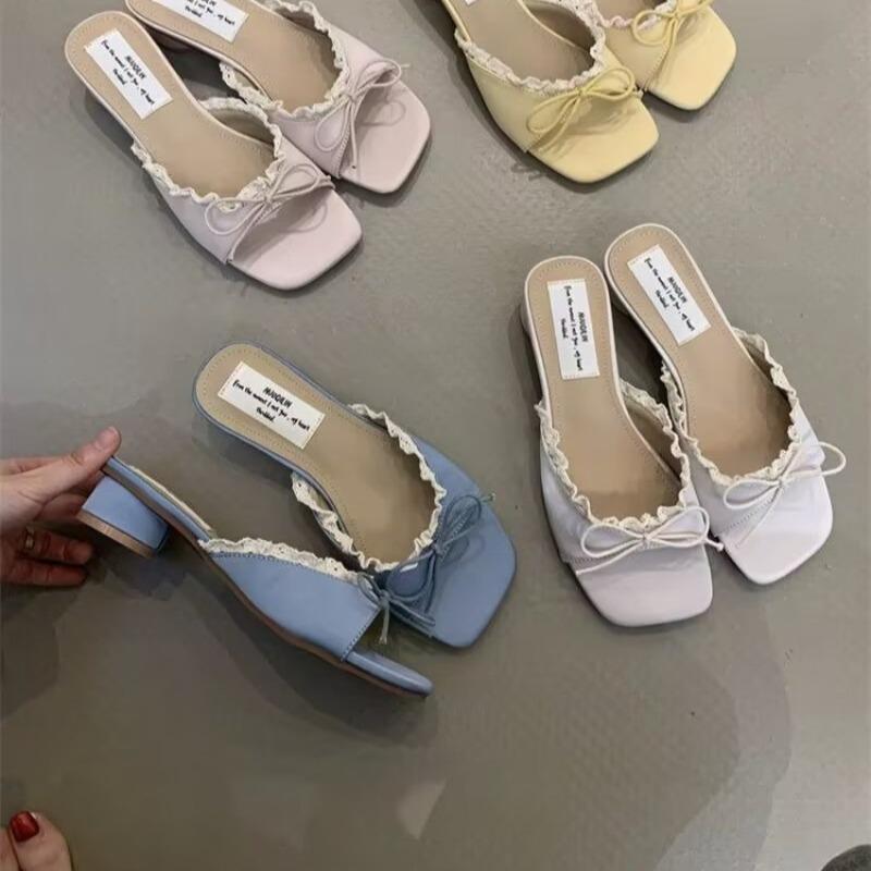 2026 New Woman Flops Platform Design Flat Base Slippers Women Trend Casual Non-slip Outdoor Slippers Fashion Bow Lace Slippers