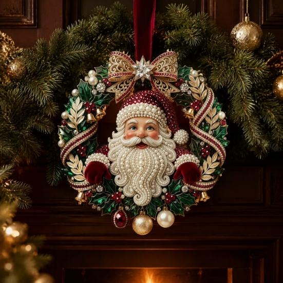 Festive Home Accents Cute Santa Christmas Ornaments, 2D Flat Acrylic Claus Hanging Durable Festival Ornaments Decoration for Holiday Tree, Indoor,