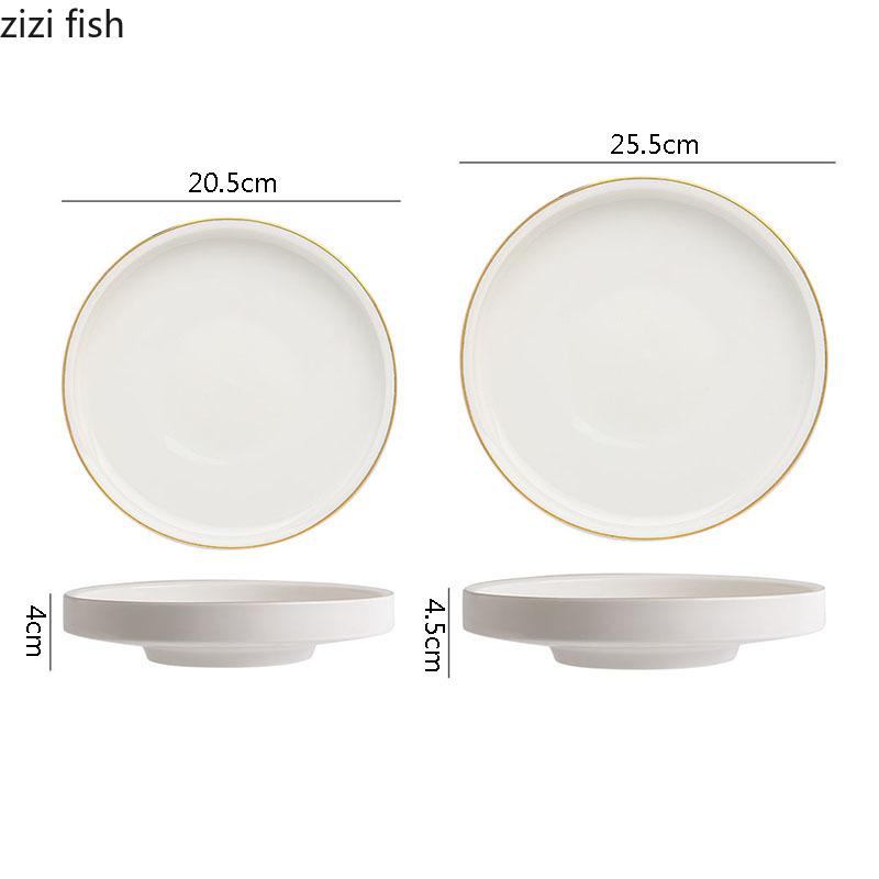 Solid Color Gold Edge Ceramic High Foot Plate Restaurant Flat Plate Dessert Dish Sushi Dish Molecular Cooking Creative Tableware