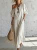 Women Elegant Off Shoulder Lantern Sleeve Loose Solid Color Vacation Long Dress