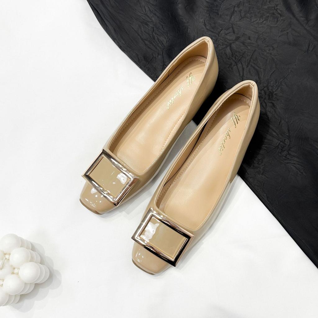 Height Increase 5cm Metal Square Buckle Classic Patent Leather Flat Shoes Women's 2025 New French Square Head Shallow Mouth Single Shoes