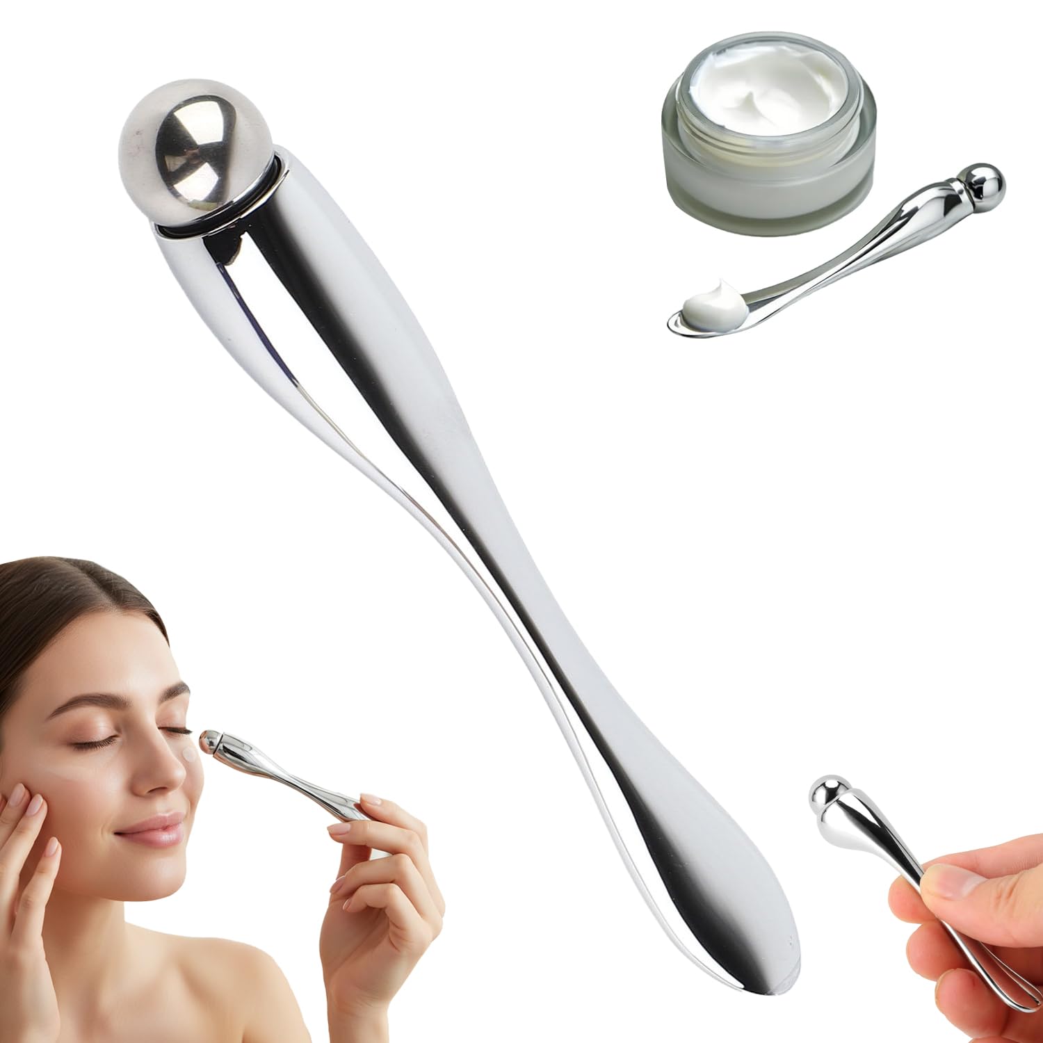 Metal Eye Cream Massage Roller Serum Scoop Face Roller Eye Massager for Anti Puffiness/Wrinkle Reduction/Stress Relief