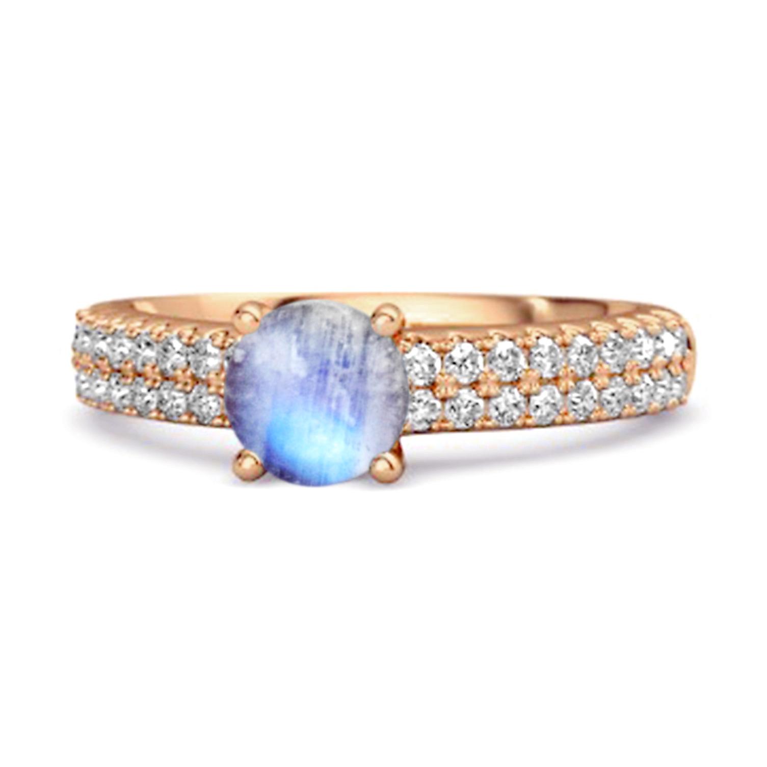 

Moonstone Double Pave Band Ring - 925 Sterling Silver Rose Gold Vermeil 11 рожевий колір золота