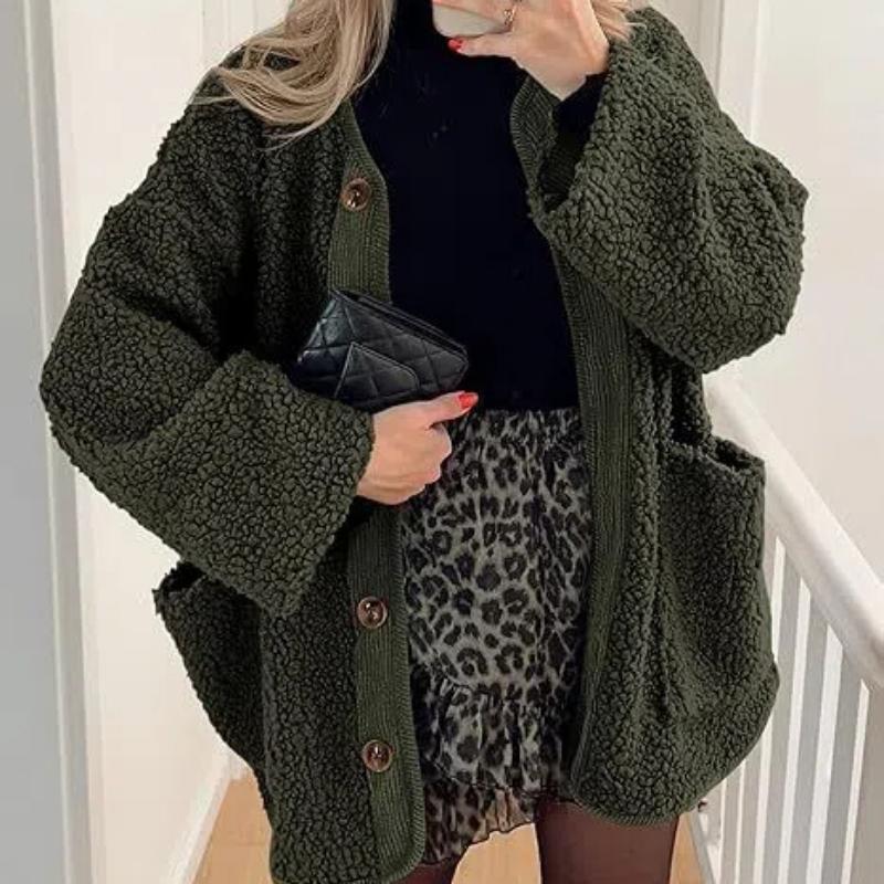 Women's Warm Winter Coats Casual Long Sleeve Button Up Fuzzy Sherpa Fleece Jackets Outerwear