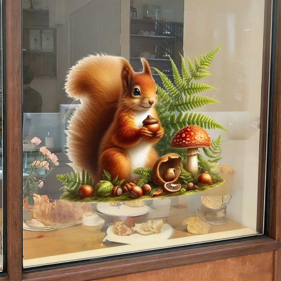 Static Window Sticker Waterproof Scratch-Resistant Glass Cling Sticker Removable Squirrel Printed Stickers for Bathroom