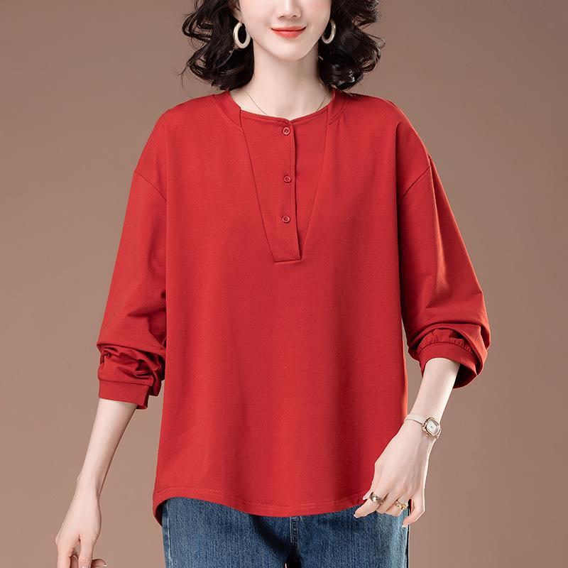 

Middle-Aged Women s Plus Size Long-Sleeve Cotton Shirt - Loose Fit, Belly Cover, Ideal for Spring & Autumn (Style 6322) 5XL чёрный