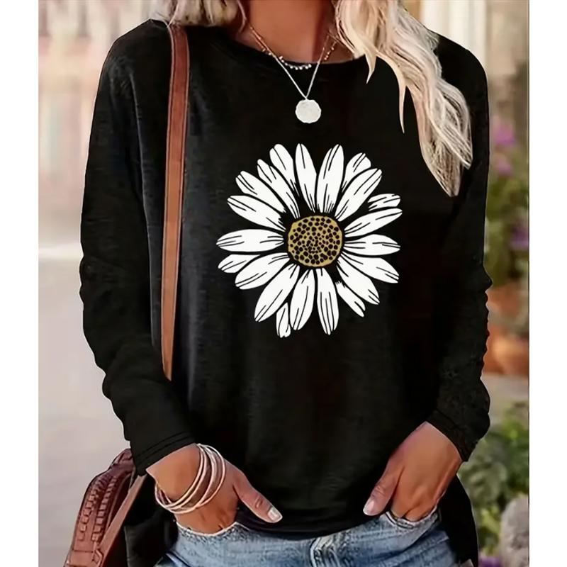 2025 Herbst & Winter Damen Neues Lässiges Rundhals Langarm Oberteil 3D Blumenmuster