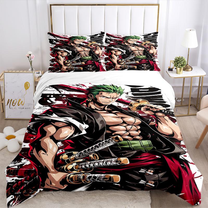 3pcs Roronoa Zoro's Epic Battle Bedding Set Includes Comfortable Bedding with Stylish Design for Bedroom,  H071
