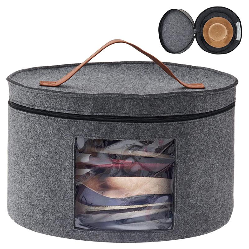 Hat Storage Box Dustproof Case Household Round Felt Storage Hats Bucket Clothes Organizers With Zippered Lid Travel Bags