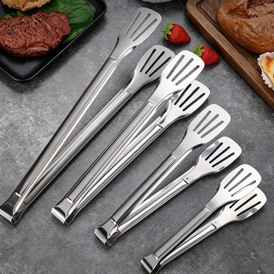 Stainless Steel Kitchen Cooking Tongs Heat Resistant Non-Slip Food Tongs for Barbecue Steak Buffet Serving Baking Bread
