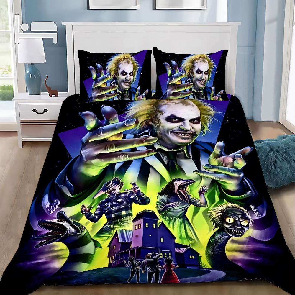 NEUES Bettwäscheset mit Bettbezug und Kissenbezug Horror B-Beetlejuices für Erwachsene Jungen Mädchen Schlafzimmer Dekoration Kinder Einzel Doppel Große Größe