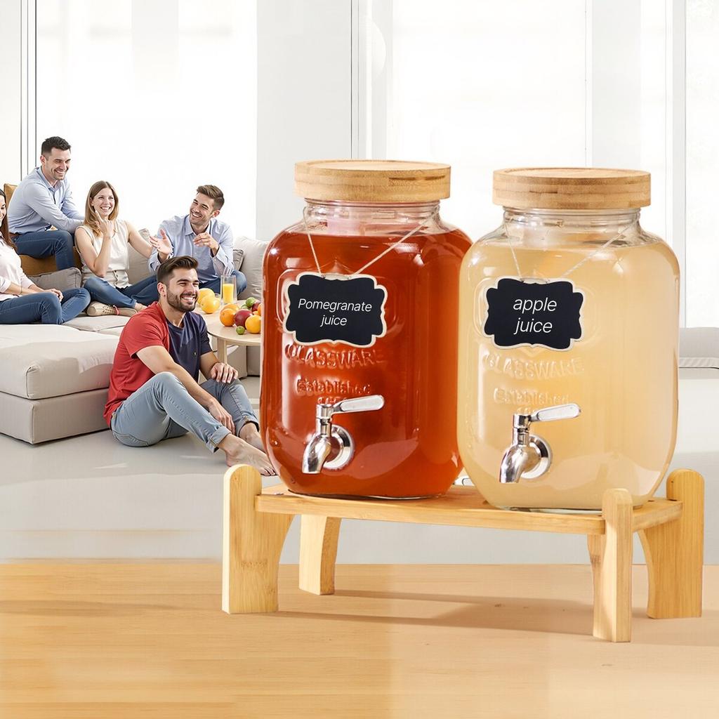 Drink Dispenser 3.8L Beverage Dispenser for Parties Glass with Stand 2PCS