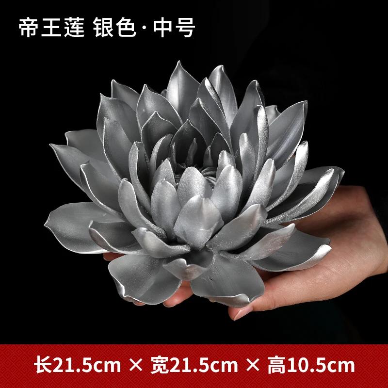 New Chinese Style Handmade Golden Emperor Lotus Figurine for Buddhist Decor with Zen Incense Burner Ceramic Miniatures