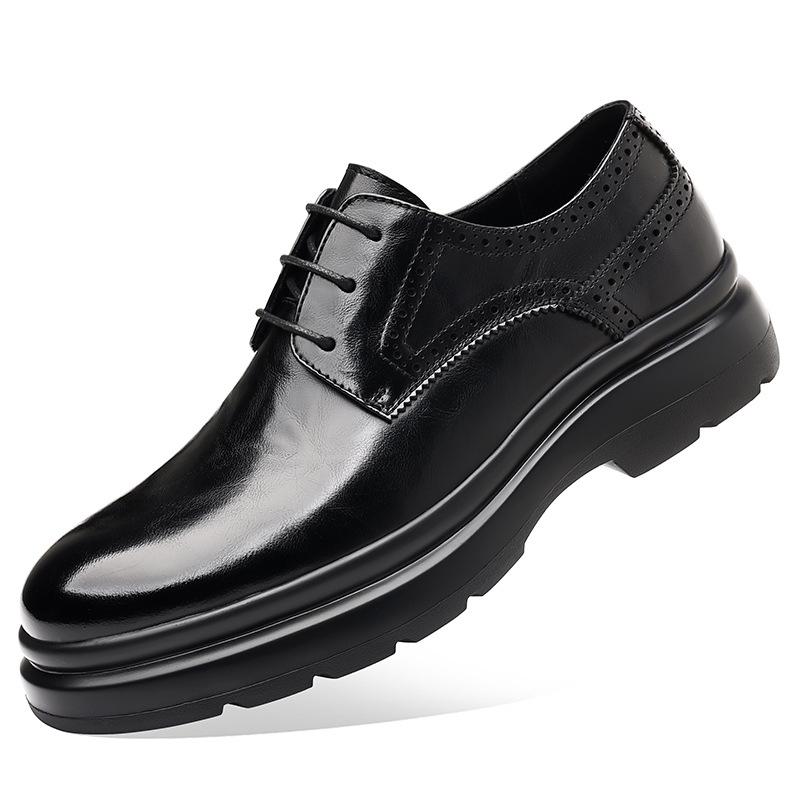 Autumn Winter Lace Platform Shoes for Men Solid Color Fashion Casual Dress Shoes Male High Quality Cow Leather Loafers Man