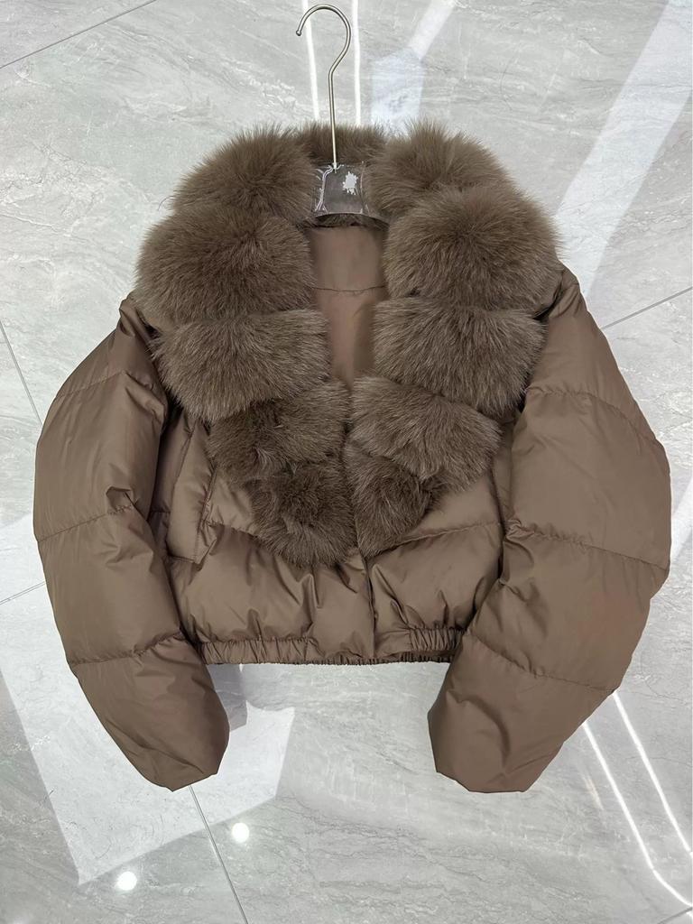 Damen Kurzpufferjacke mit Kragen aus Kunstfell, Stepp-Wintermantel-Set, Drei Farben verfügbar