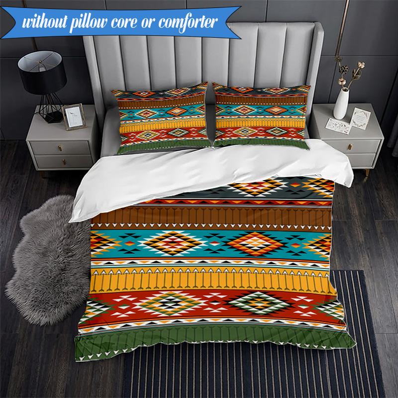 3PCS Native American Pattern Bedding Set,Including 1pc Duvet Cover And 2pcs Pillowcases Perfect for Bedroom, Dormitory, Fan Christmas Gift