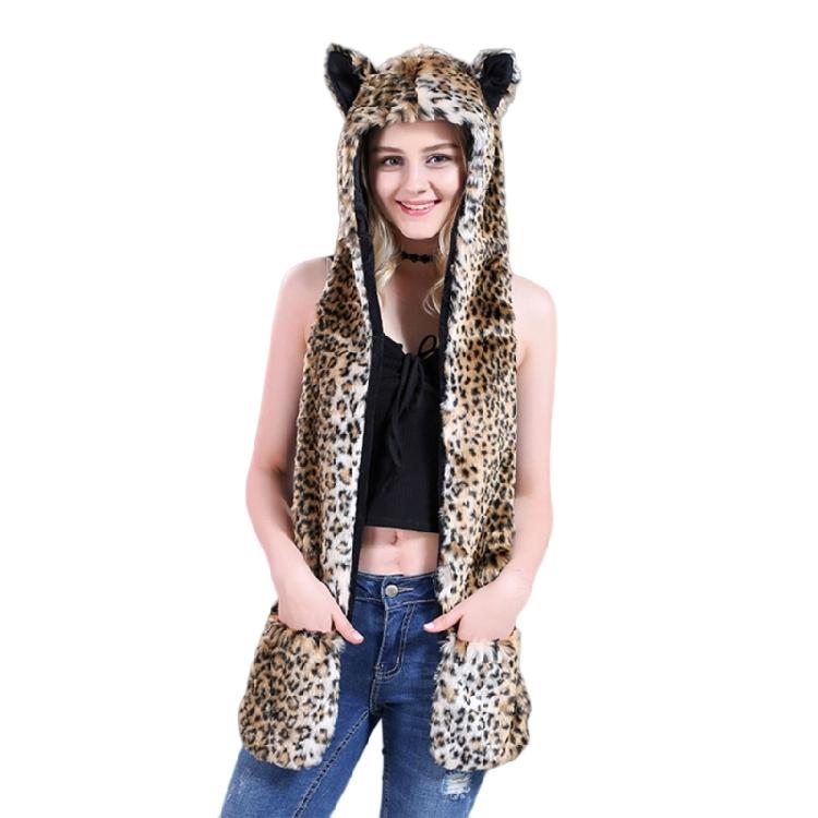 Plush Animal Ear Hat for Adult Unisex Earflap Gloves Scarf All In One Warm Trapper Hat Outdoor Activity Cold Weather Hat