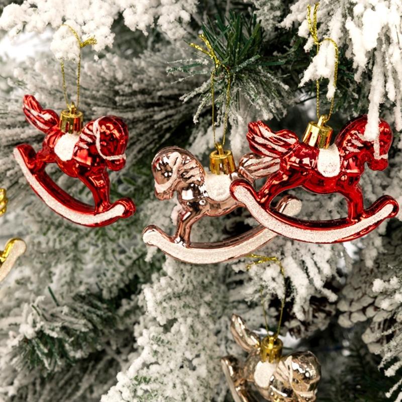 6Pcs Plastic Horse Statue Hanging Ornament Christmas Tree Decoration For Door Mantels Holiday Party Indoor and Outdoor