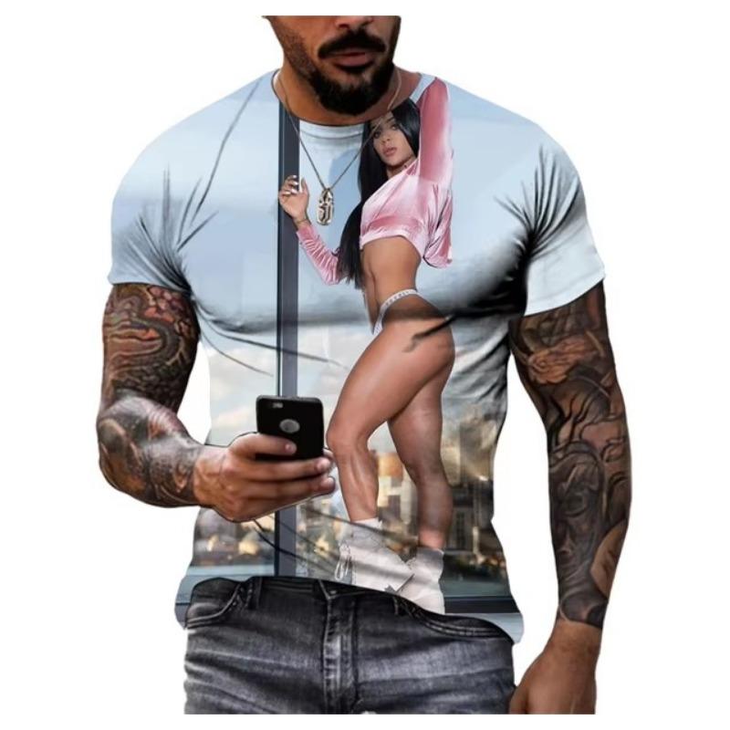 Summer Creative Sexy Beauty 3d Printed T-shirt Fashion Men's Oversized Crew Neck Casual Short-sleeved Shirt