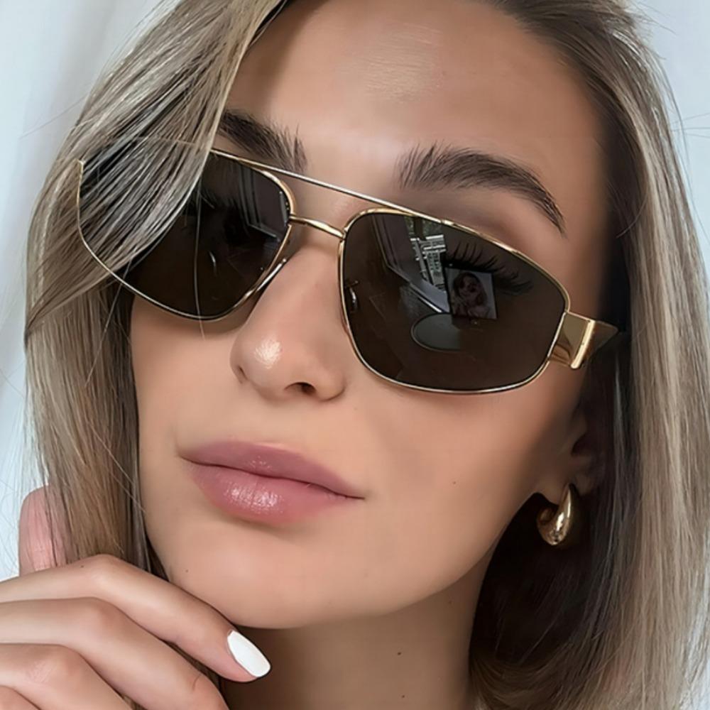 Double Beam Vintage Metal Frame Fashion Sunglasses Hip Hop Unisex Suitable for Daily Vacation Beach Accessories