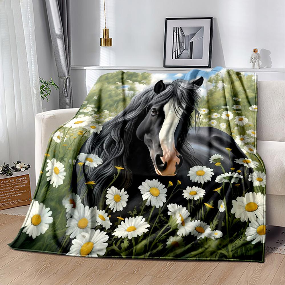 Horse Blanket Comfortable Perfect for Livingroom Seaside Sofa All-Season Use Modern Ideal Gift For Birthday Valentine'S Day