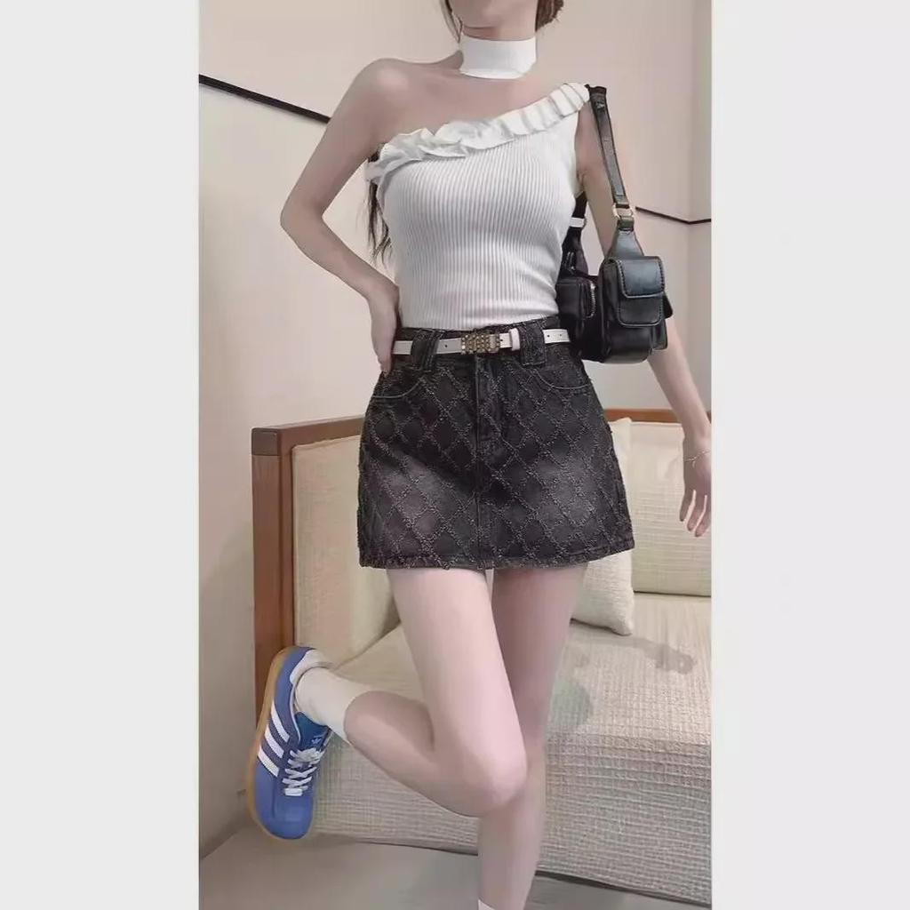 Women's High-Waisted A-Line Retro Denim Skirt—Summer Design, Anti-Exposure, Slim Fit, Short Length