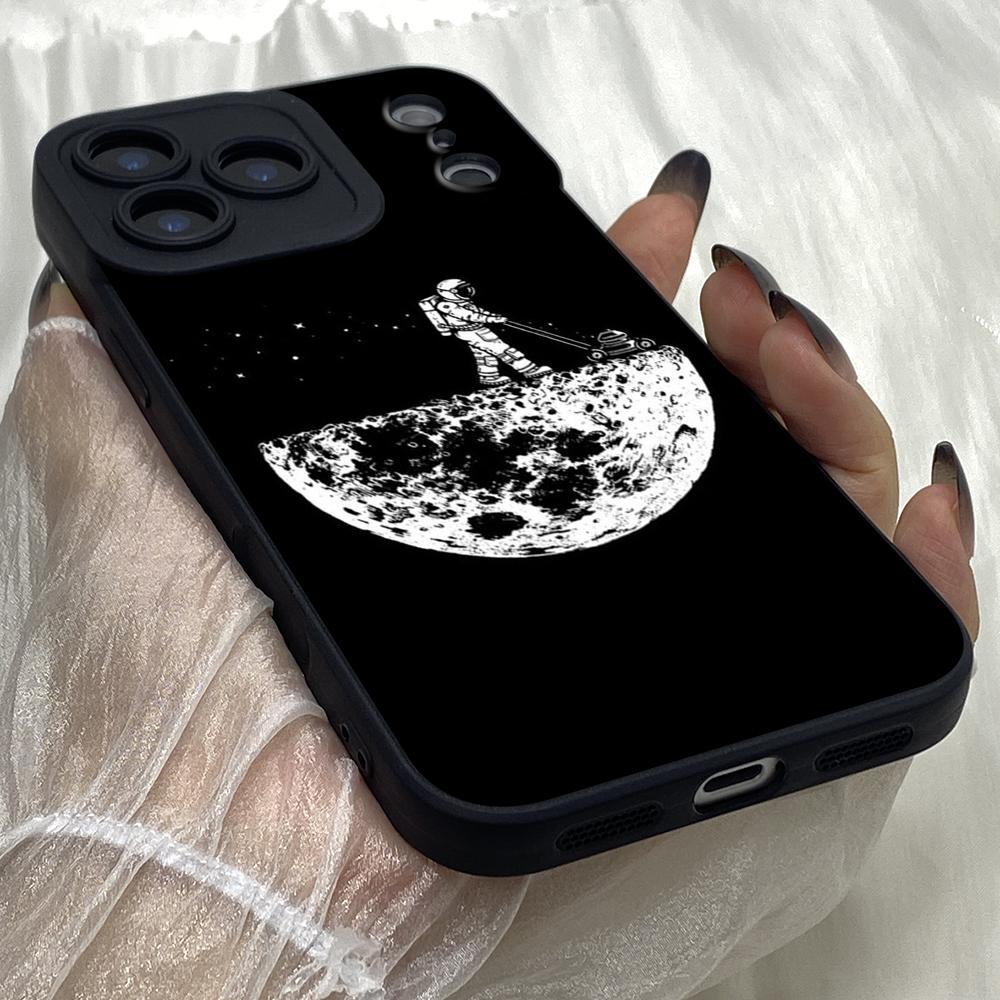 M398 Space Moon Astronaut Black Design Angel Eyes Soft Phone Cases for iPhone Samsung Galaxy Xiaomi Rdemi Huawei Honor Infinix Realme All Model Case