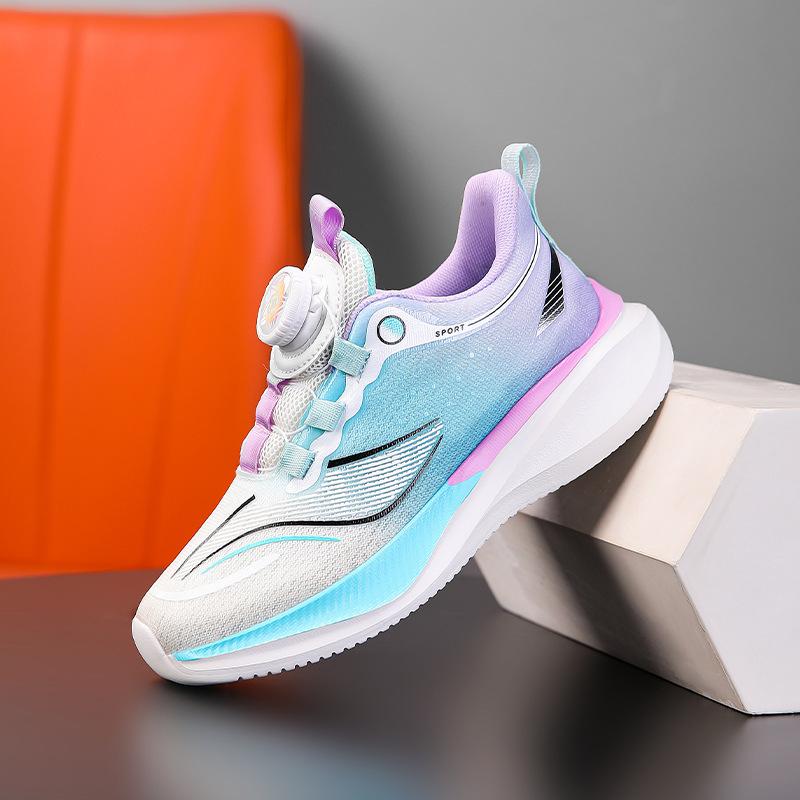 Children's lightweight breathable sneakers mesh button boys' running shoes trend shock-absorbing girls' shoes