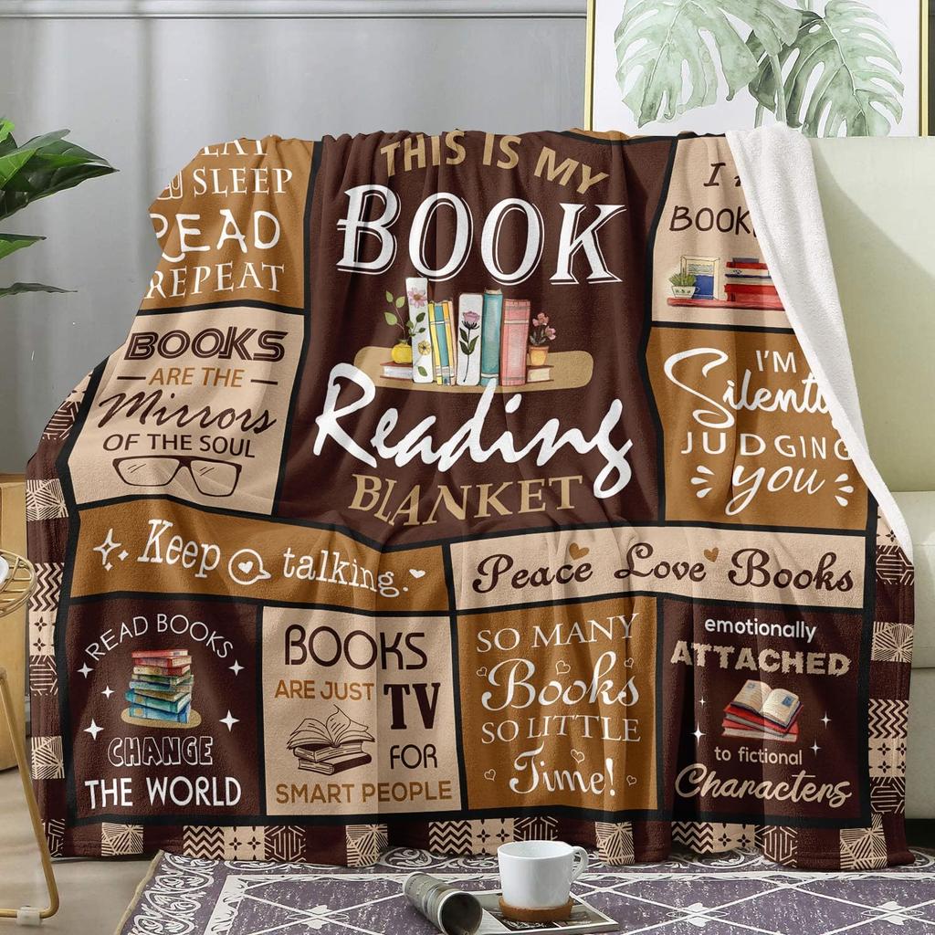 1pc Book Lover's Gift Blanket - Ized Book-Themed Throw with Book Titles & Reading Phrases, Soft Flannel All-Season Cozy Sofa Bed