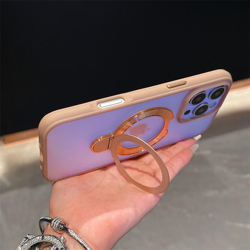 The High-end Iridescent Frosted Hollowed-out Magnetic Stand Is Suitable for IPhone16promax Phone Cases and Apple 15 Anti-drop