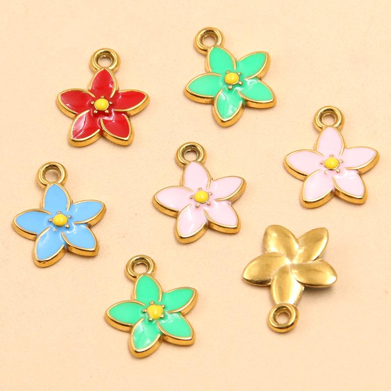 Gold Enamel Flower Pendant Charm for DIY Necklaces & Bracelets