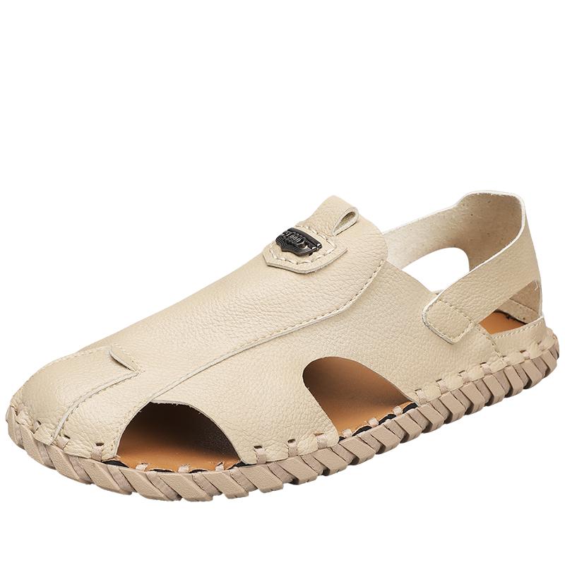 

2024Новые мужские сандалии ручной работы черного/бежевого цвета, высококачественные нескользящие сандалии для отдыха на открытом воздухе, классические летние туфли без застежек для мужчин, повседневная обувь 45 хаки