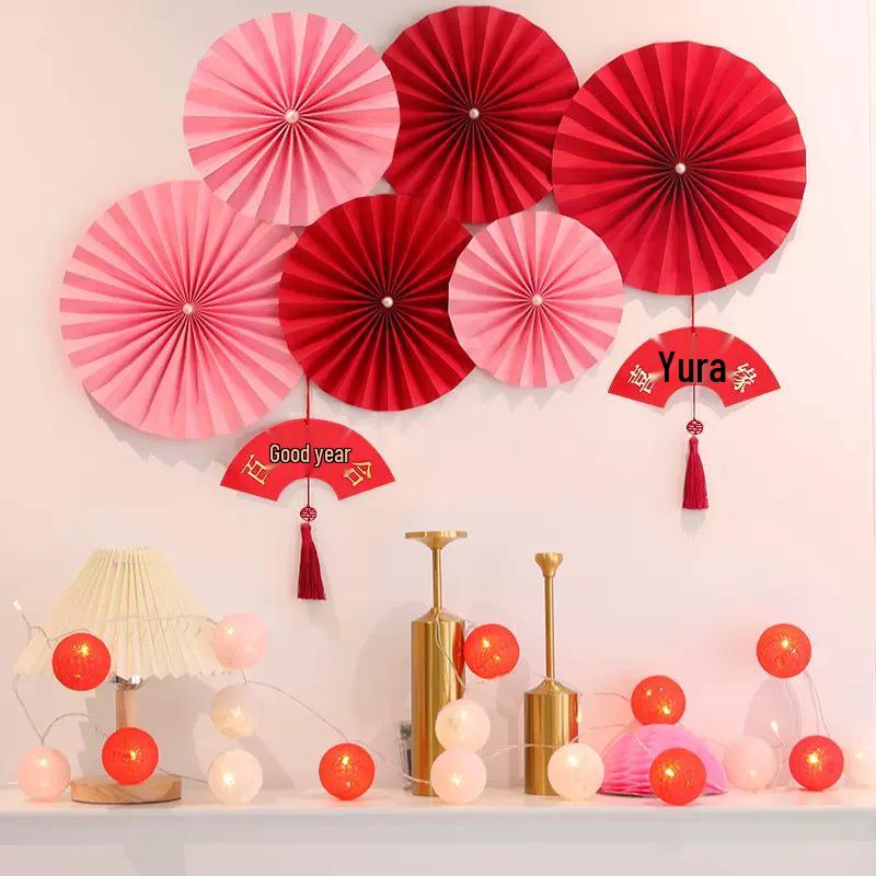 Double Happiness Retro Pearl Flower Wedding Wall Decoration Set