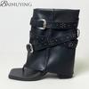 Fashion Brand Designer Shoes Woman Heeled Sandals Summer Ankle Boots Flip Flops 2025 New Clip Toe Square High Heels Leather Goth Chunky