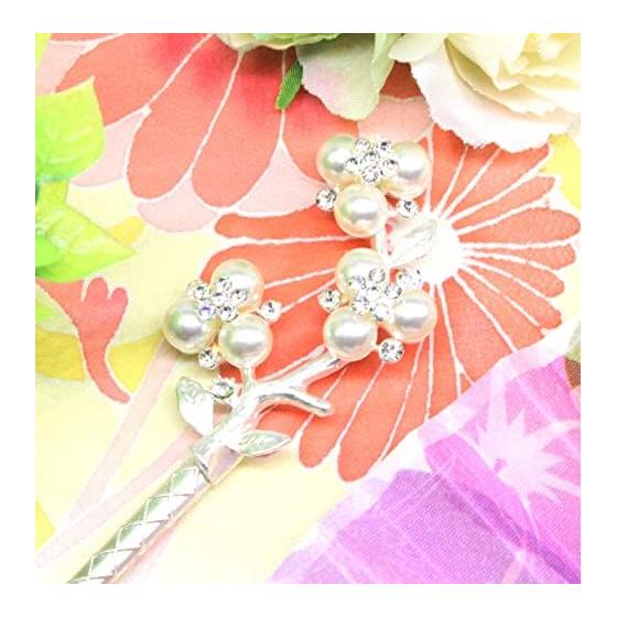 Miaomyao Hairpin Kanzashi for Japanese Traditional Wear - Kimono, Yukata, Formal Occasions - Metal, Pearl, Antique Flower Design (White Pearl)