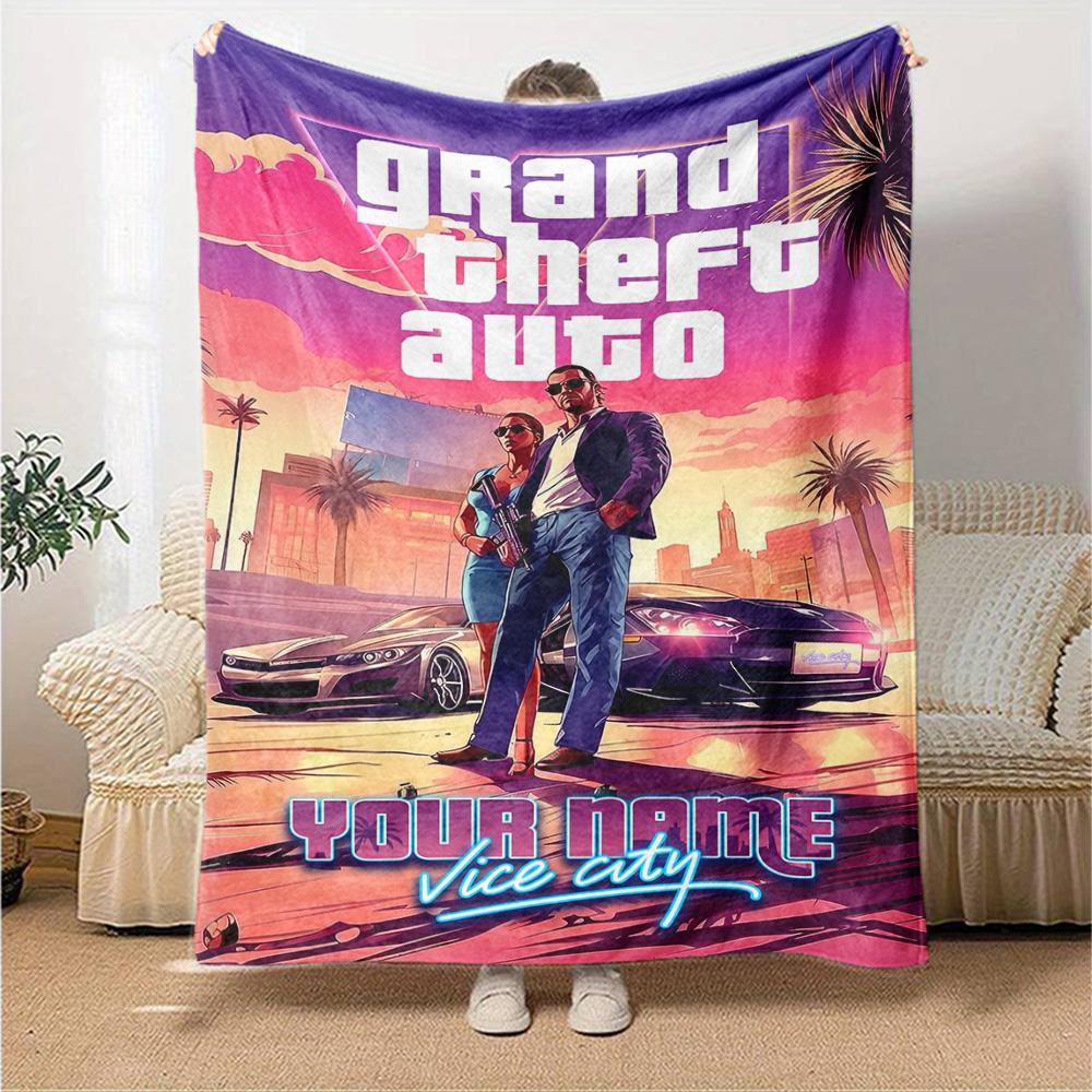 Grand Theft Auto Personalizza il Tuo Nome Coperta Regalo Coperta Personalizzabile Ultra-Morbida Adatta per Soggiorno Soggiorno Sedia da Ufficio Divano